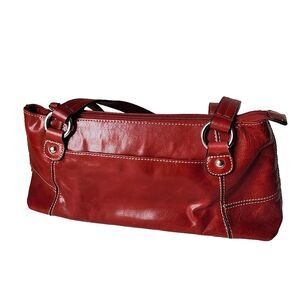 Giani Bernini Red Vintage Glazed Leather Shoulder Bag Purse Double Handles